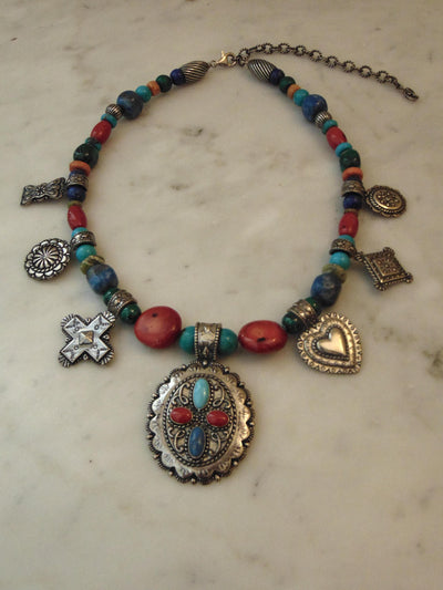 Carolyn Pollack Sterling Silver Stone Medallion Necklace, 17"