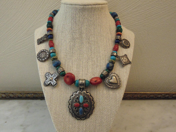 Carolyn Pollack Sterling Silver Stone Medallion Necklace, 17"