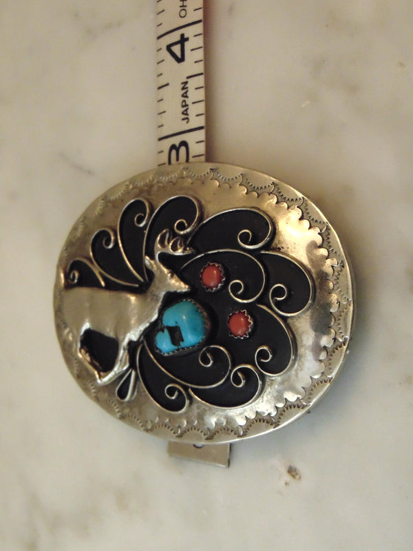 Sterling Silver Turquoise Deer Belt Buckle, Western Cowboy Cowgirl Rodeo