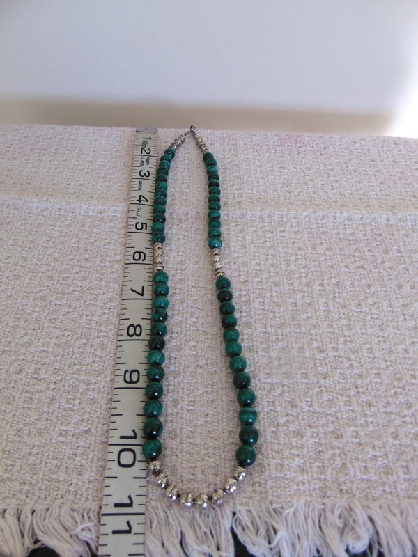 Malachite Beaded Sterling Silver Necklace, Western Cowgirl Jewelry