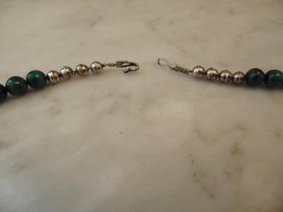 Malachite Beaded Sterling Silver Necklace, Western Cowgirl Jewelry