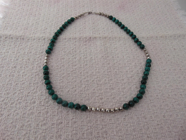 Malachite Beaded Sterling Silver Necklace, Western Cowgirl Jewelry