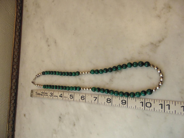 Malachite Beaded Sterling Silver Necklace, Western Cowgirl Jewelry