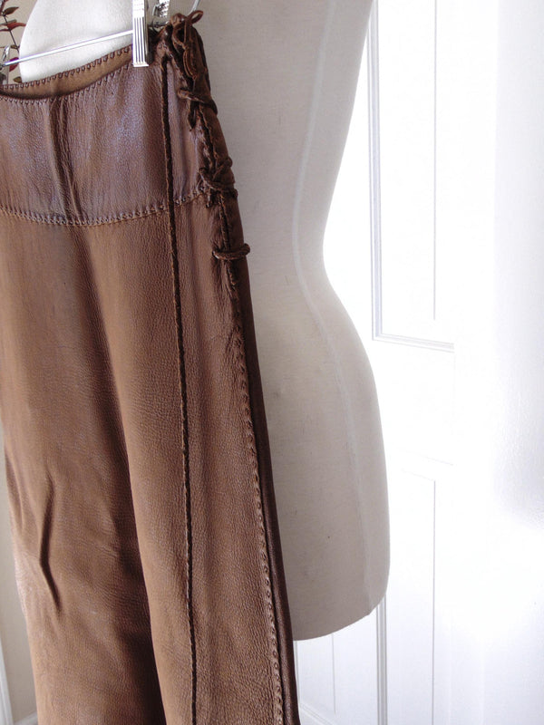 New Mexico Artisan Cowhide Skirt, Pam Dietrich Suede Clothing, Cognac Leather Skirt