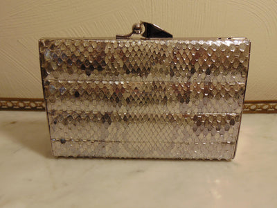 Vintage Snakeskin Metallic Clutch, Silver Shoulder Bag, Wedding Purse