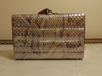 Vintage Snakeskin Metallic Clutch, Silver Shoulder Bag, Wedding Purse