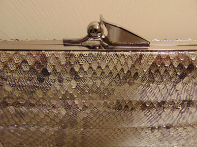 Vintage Snakeskin Metallic Clutch, Silver Shoulder Bag, Wedding Purse