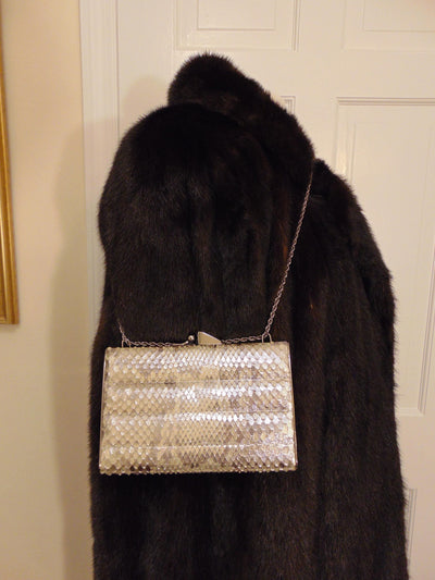 Vintage Snakeskin Metallic Clutch, Silver Shoulder Bag, Wedding Purse