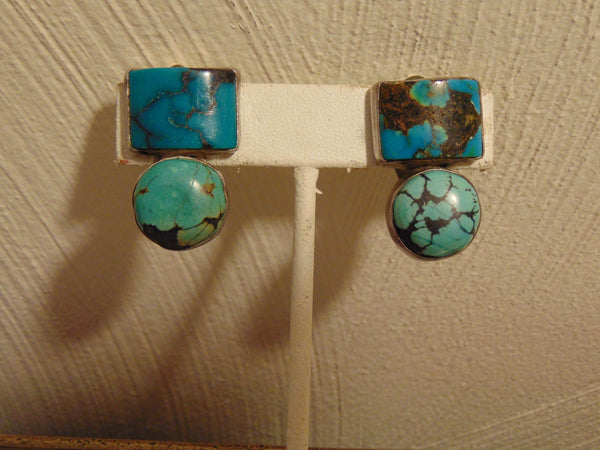 Turquoise Nugget Necklace Earring Set, Sterling Silver, Horn Medallion