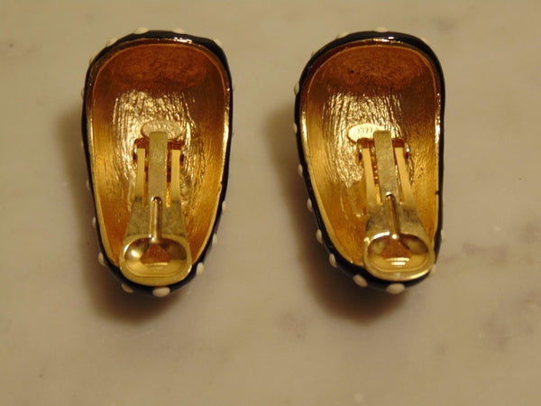 Kenneth Jay Lane Black And White Poke A Dot Clip On Earrings 1990s