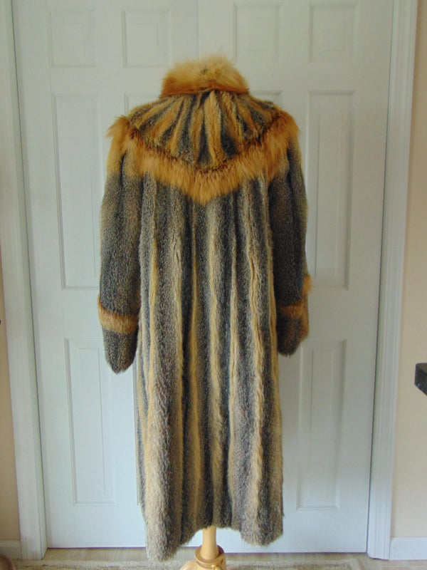 Long Genuine Vintage Preloved Gray And Red Fox Fur Coat, Unisex Fox Fur Coat