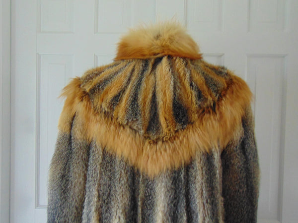 Long Genuine Vintage Preloved Gray And Red Fox Fur Coat, Unisex Fox Fur Coat