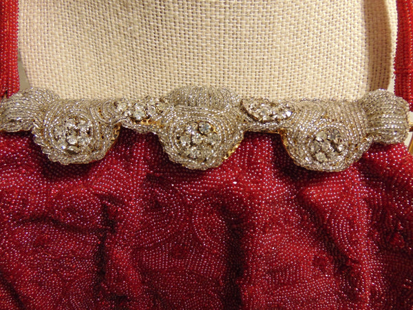 Made In France Red Micro Beaded Evening Purse Prelove Vintage