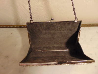 Vintage Snakeskin Metallic Clutch, Silver Shoulder Bag, Wedding Purse