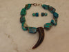 Turquoise Nugget Necklace Earring Set, Sterling Silver, Horn Medallion