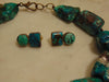Turquoise Nugget Necklace Earring Set, Sterling Silver, Horn Medallion