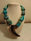 Turquoise Nugget Necklace Earring Set, Sterling Silver, Horn Medallion