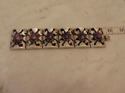 Sterling Amethyst Panel Bracelet, Mexican Silver Rodeo Jewelry