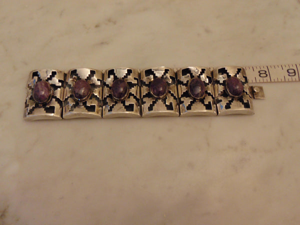 Sterling Amethyst Panel Bracelet, Mexican Silver Rodeo Jewelry