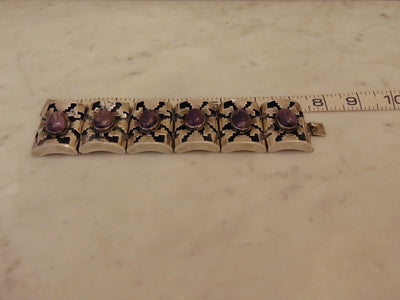 Sterling Amethyst Panel Bracelet, Mexican Silver Rodeo Jewelry