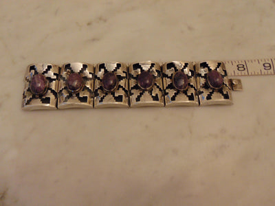 Sterling Amethyst Panel Bracelet, Mexican Silver Rodeo Jewelry