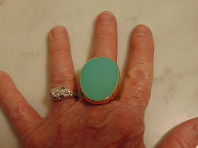 Kenneth Jay Lane Goldtone Faux Turquoise Ring An Interior Adjuster Sized 5-8 Matching Clip Earrings