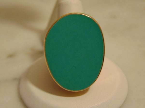 Kenneth Jay Lane Goldtone Faux Turquoise Ring An Interior Adjuster Sized 5-8 Matching Clip Earrings