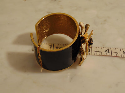 Kenneth Jay Lane Camellia Flower Clamper Bracelet Black And White