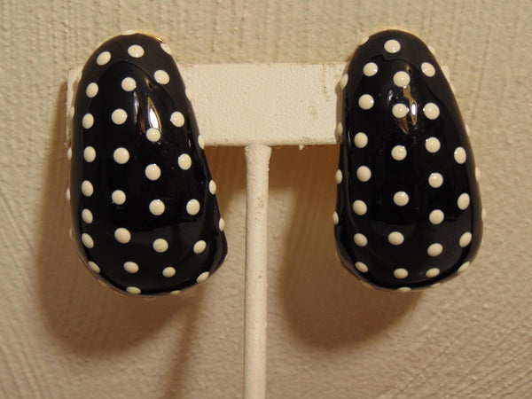 Kenneth Jay Lane Black And White Poke A Dot Clip On Earrings 1990s