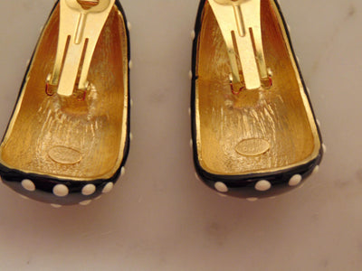 Kenneth Jay Lane Black And White Poke A Dot Clip On Earrings 1990s