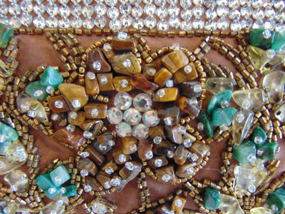Vintage Yilin Satin Purse with Tigers Eye Handle, Sequins & Stones