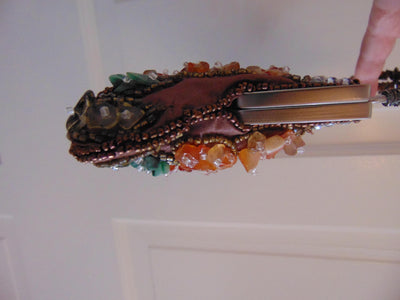 Vintage Yilin Satin Purse with Tigers Eye Handle, Sequins & Stones