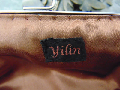 Vintage Yilin Satin Purse with Tigers Eye Handle, Sequins & Stones