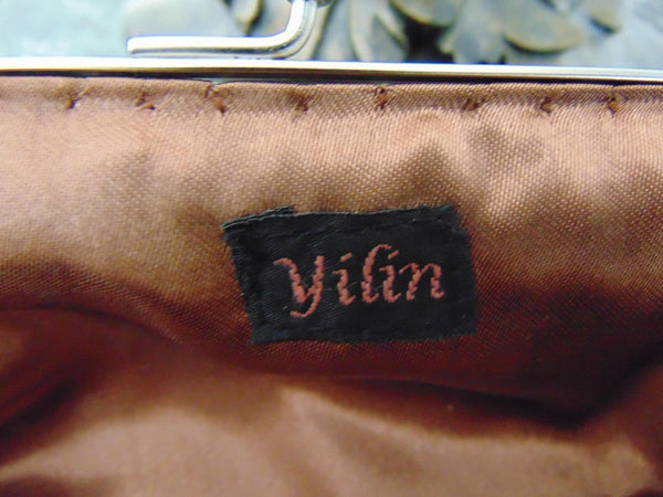 Vintage Yilin Satin Purse with Tigers Eye Handle, Sequins & Stones
