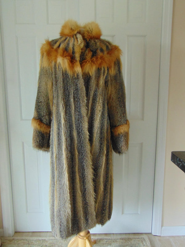 Long Genuine Vintage Preloved Gray And Red Fox Fur Coat, Unisex Fox Fur Coat