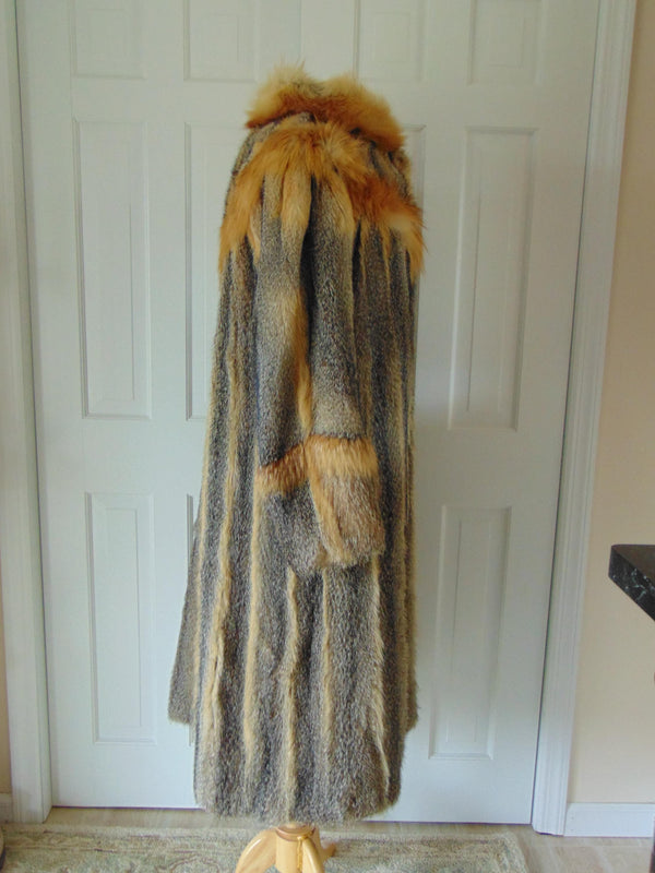Long Genuine Vintage Preloved Gray And Red Fox Fur Coat, Unisex Fox Fur Coat