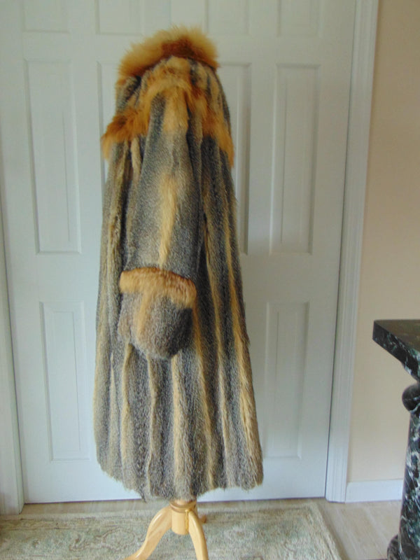 Long Genuine Vintage Preloved Gray And Red Fox Fur Coat, Unisex Fox Fur Coat