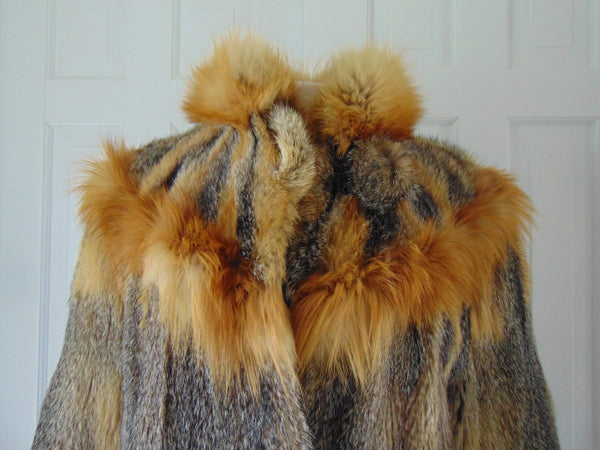 Long Genuine Vintage Preloved Gray And Red Fox Fur Coat, Unisex Fox Fur Coat