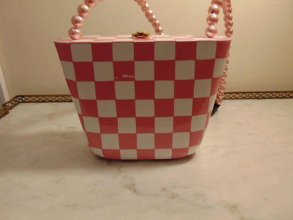 Timmy Woods Preloved Vintage Twin Siamese Cat Pink And White Checked Purse
