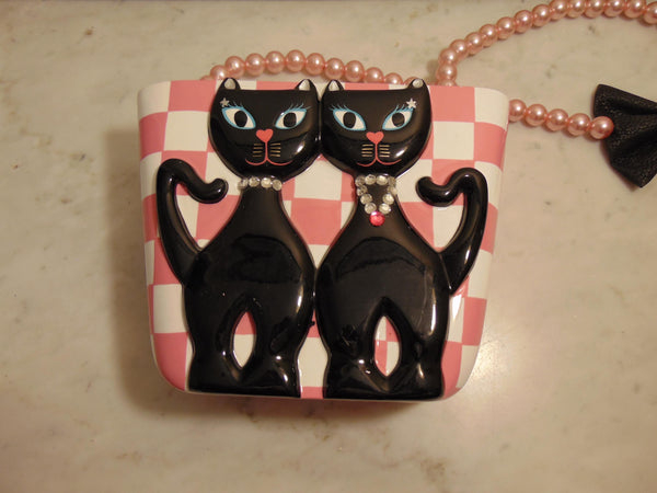 Timmy Woods Preloved Vintage Twin Siamese Cat Pink And White Checked Purse