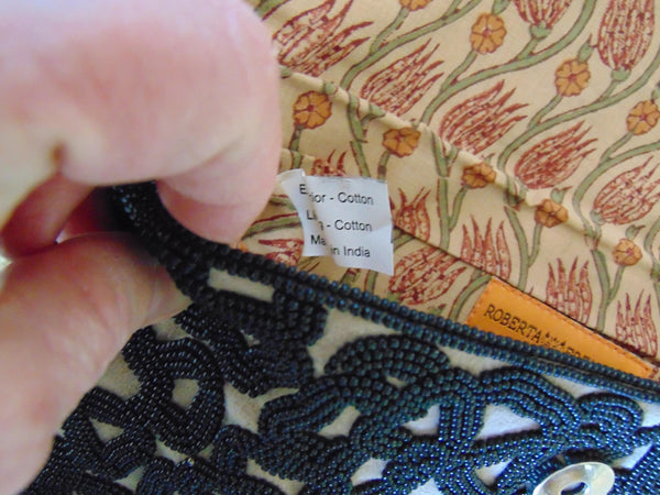 Black Beaded Clutch Roberta Freyman, Wedding Clutch, Vintage Preloved Cotton Bead Purse