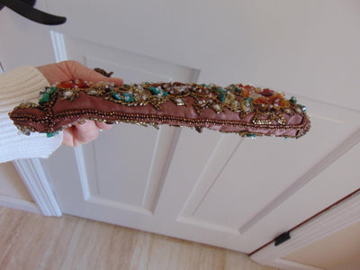 Vintage Yilin Satin Purse with Tigers Eye Handle, Sequins & Stones