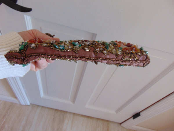 Vintage Yilin Satin Purse with Tigers Eye Handle, Sequins & Stones