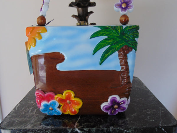 Timmy Woods Pink Flamingo Purse, Tropical Wooden Handbag, Wearable Art