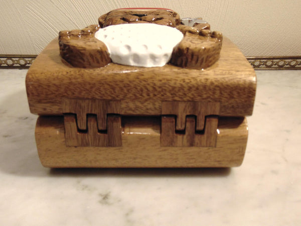 Timmy Woods Vintage Wooden Teddy Bear Golf Purse, Preloved Wearable Art Purses