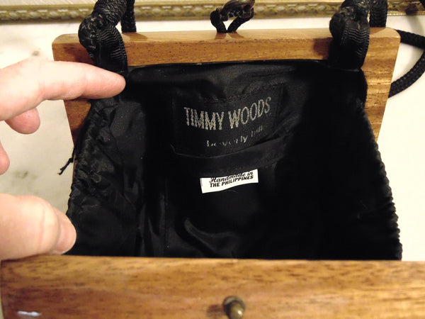 Timmy Woods Vintage Wooden Teddy Bear Golf Purse, Preloved Wearable Art Purses