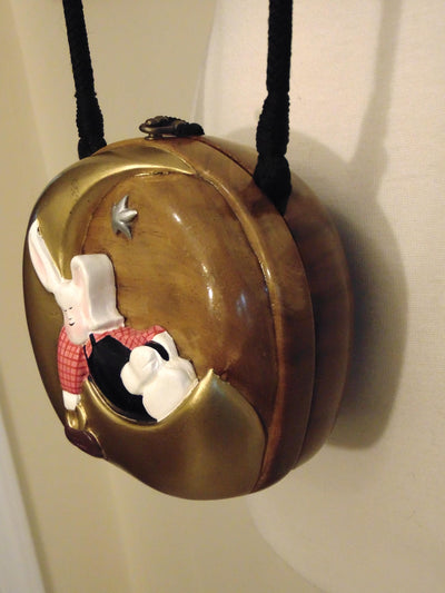 Timmy Woods Rabbit on Moon Wooden Crossbody Purse - Retired