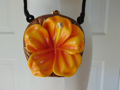 Vintage Timmy Woods Orange Hibiscus Purse, Spring Summer Purses