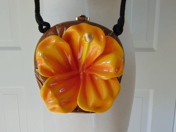 Vintage Timmy Woods Orange Hibiscus Purse, Spring Summer Purses