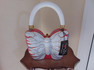 Timmy Woods Wooden Butterfly Pink And White Purse, Spring Summer Wedding Purse